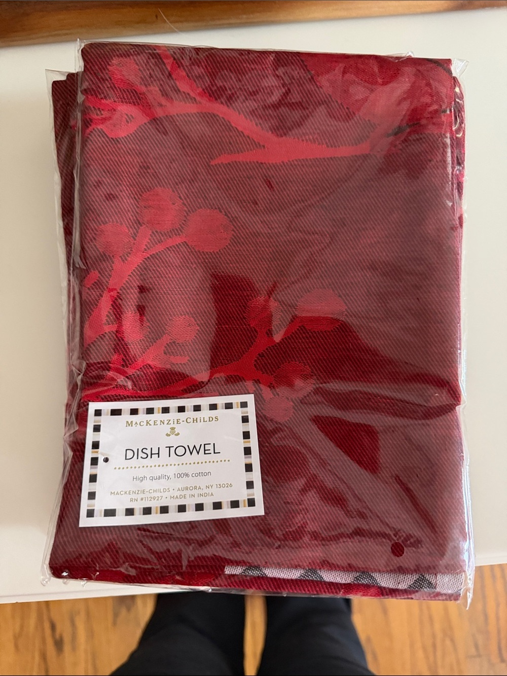 MacKenzie-Childs Crimson Red Floral Dish Towels six (6)